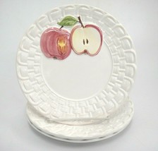 Sanor Ceramica Embossed Apples Basket Weave Border Lot of 3 Salad Plates... - £12.57 GBP