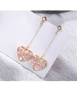 Korean Style Heart Shape Dangle Earrings Pink Color - £7.53 GBP