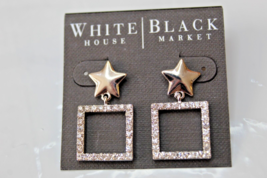 White House Black Market Stud Earrings Silver Tone Stars Rhinestone Squares - $17.79