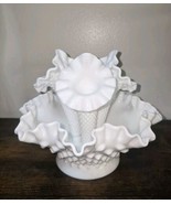 Vintage 1940s Fenton Victorian Style Milk Glass Hobnail Three Horn Eperg... - $123.75