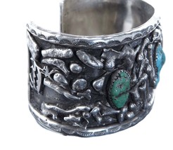 Old Pawn Navajo Abstract Sterling and Turquoise Cuff Bracelet Signed BPH - £306.55 GBP