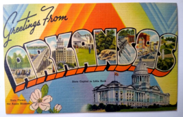 Greetings From Arkansas Large Big Letter Linen Postcard Tichnor Apple Blossom - £6.51 GBP