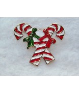 XMAS IN JULY!! 2&quot; Christmas Pin Gold Candy Canes Holiday Brooch REDUCED!! - £5.51 GBP