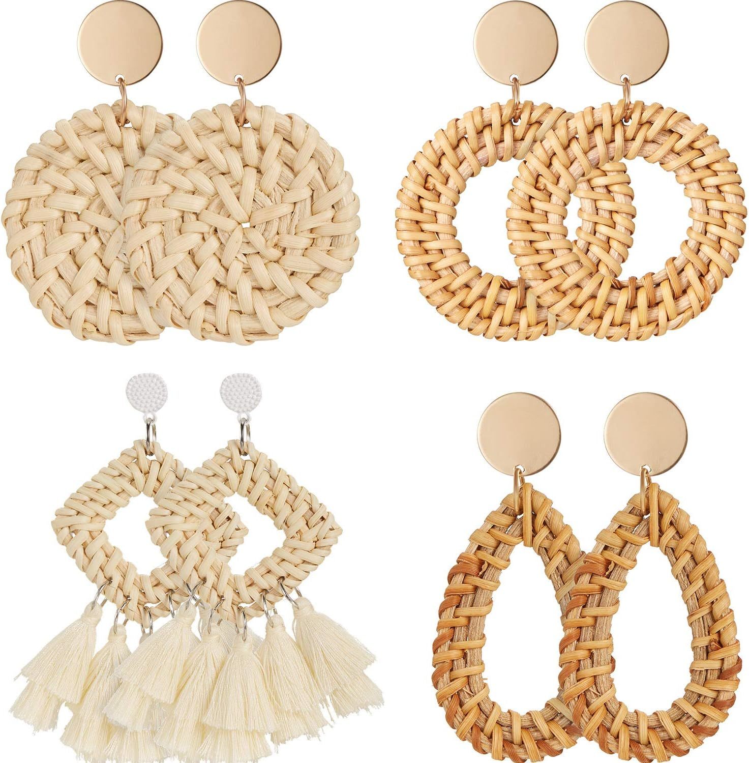 Primary image for 4 Pairs Rattan Earrings 