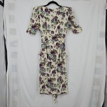 VTG Blondie and Me Dress Size 7 Floral Peplum Waist Tie Midi 80&#39;s goes 40s USA - $26.17