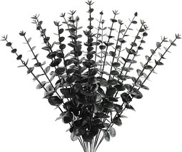 Plastic Eucalyptus Black Stems 12 Fake Faux Decorations Artificial Leaves Greene - £17.85 GBP
