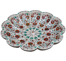 18&quot; Decorative Marble Bowl Carnelian Mosaic Inlay Pietra Dura Home Decor... - £1,617.51 GBP