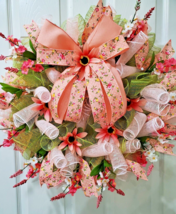 Wild Flower Everyday Wreath, Farmhouse, Handmade, Summer Peach , gift for her - £50.92 GBP