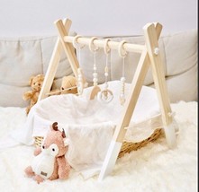 Wooden Baby Play Gym, PgUp Foldable Baby Gym with 4 Wooden Baby Hanging Toys ... - £23.11 GBP