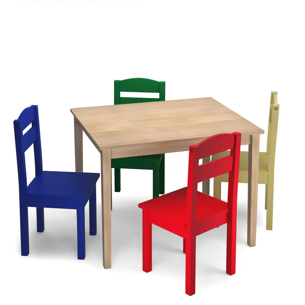 Costway Kids 5 Piece Table Chair Set Pine Wood Multicolor Children Play ... - $190.78