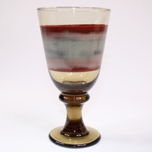 Libbey Nova Brown Wine Or Water Goblet Glass Stem Brown Gray Rust Band Glass  - £7.31 GBP