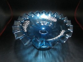 Footed Bowl Blue Ruffled Borders And White Flowers 3 x 7 1/4&quot; - $44.55