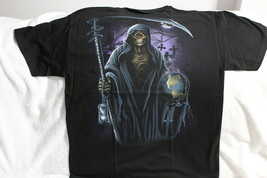Grim Reaper Scythe Hourglass Graveyard Owl Globe T-SHIRT - £8.98 GBP