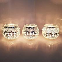 Set of 3 X Handmade Turkish Moroccan Glass Mosaic Candle Holder Tea Light Votive - £34.87 GBP