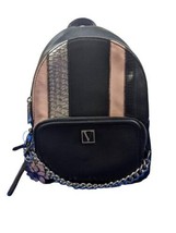 New Victoria Secret Black Exotic Mix Mini Backpack Flower Hangtag Chain Zipper - £27.37 GBP