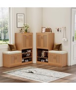 Oak Shoe Storage Bench with Cushion: Multifunctional Entryway Rack - $350.83 CAD