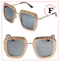 Gucci Hollywood Forever 0115 Gold Pink Crystal Stud Oversized Sunglasses GG0115S - £676.00 GBP