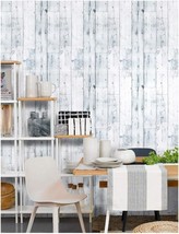 Mj-Sky Wood Self-Adhesive Wallpaper Peel And Stick Shiplap Light Grey/White/Blue - £32.95 GBP