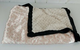 Petit Tresor Baby Girl Blanket Cream Ivory Dusty Pink Black Velour Satin Blanket - £62.21 GBP