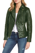 Jacket Leather Women S Biker Size Motorcycle Womens Ladies Vintage Coat Green 26 - £90.48 GBP