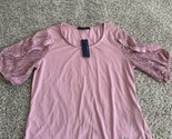 NWT Adrienne Vittadini Blouse Women Blush Pink Size Small Lace Logo Stre... - $18.69