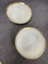 Lot Of 2 FIRE KING Swirl 4 1/2&quot; Berry Bowl White w/ Gold Trim by Anchor ... - $5.94