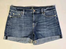7 For All Mankind Shorts Womens 32 Blue Denim Roll Cuff Mid Rise Stretch... - $21.20