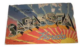 Greetings from Sarasota,FL Tichnor Large Letter Florida Linen Postcard V... - £3.83 GBP