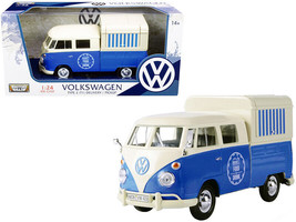 Volkswagen Type 2 T1 Pickup Food Truck Cream Blue 1/24 Diecast Car Motormax - £33.77 GBP