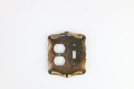 Vintage Antique Brass 2 Outlet 1 Light Switch Plate Cover Face USA Patina - £27.29 GBP