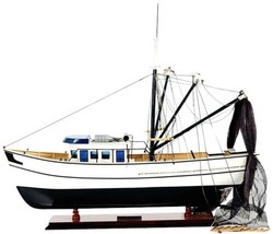Model Boat Watercraft Traditional Antique Shrimp White Tinted Blue Black Brass - £534.76 GBP