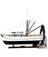 Model Boat Watercraft Traditional Antique Shrimp White Tinted Blue Black... - £526.07 GBP