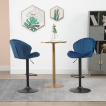 Bar Stools Set Of 2 Adjustable Barstools With Back And Footrest - Blue - £122.99 GBP