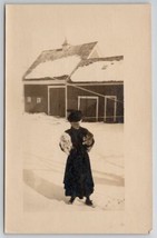 RPPC Lovely Old Mattie Beasley Holding Dog and Cat in Snow c1910 Postcard H28 - £14.97 GBP