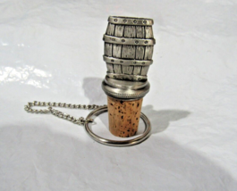 Solid Pewter Barrel w/Cork Wine Bottle Stopper w/Chain &amp; Ring by Chenco - £19.60 GBP