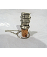 Solid Pewter Barrel w/Cork Wine Bottle Stopper w/Chain &amp; Ring by Chenco - £19.65 GBP