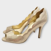 DAVID’S BRIDAL Monroe Gold Shimmer Scallop Peep Toe D&#39;Orsay Pumps Size 11 - $28.06