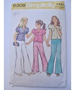 Vtg 1974 Simplicity 6308 Girl&#39;s Top &amp; Bell Bottom Pants Pattern Sz 14 32... - £6.31 GBP