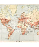 1920 World Map Transportation Communication Railroad Steamship Telegraph... - $29.99