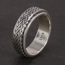 925 Sterling Silver Rotatable Rings For Men And Women Simple Hemp Rope Type Spin - £36.65 GBP