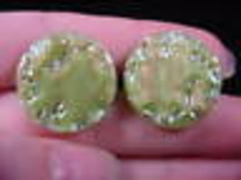 (EE-224-CP) 7/8&quot; Iridescent green textured Czech glass clip-on clip earrings Vtg - £17.17 GBP