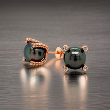 Diamond Large Tahitian Pearl Earrings 14k Gold 9.7 mm Certified $3,450 011914 - £666.90 GBP