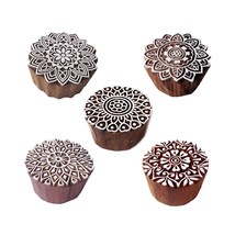 wooden block stamps Hand Carved Motif Round and Mandala Block Print Wood Stamps  - £12.28 GBP