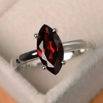 Minimalist Marquise AAA Garnet Jewelry, Handmade Tiny January Birthstone Ring - £47.15 GBP