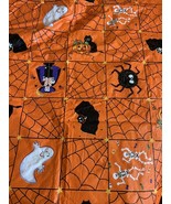 VINTAGE HALLOWEEN Feltbacked TABLECLOTH  PUMPKINS GHOSTS HAUNTED HOUSE 6... - $29.43 CAD