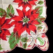 VTG Hanky Handkerchief White Linen with Red Border Flowers Holly 13” Wed... - £7.75 GBP
