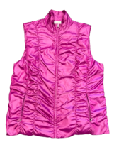 NWT Zenergy By Chicos Womens Pink Shimmer Romana Ruched Zip Puffer Vest Size 1 - £31.00 GBP