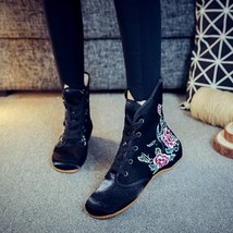 Flower Embroidered Women Velvet Cotton Fabric Flat Ankle Boots Ladies Casual Lac - £36.58 GBP