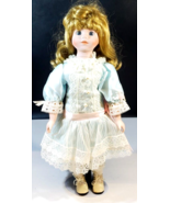 Vintage Crown Royal Porcelain Doll Lacy Dress 17&quot; Tall with Stand - $34.64