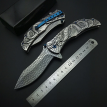 Silvery Demon Evil Dragon Snake Carving 3D with Clip All Steel Stainless Folding - £68.91 GBP